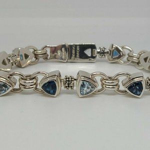 MICHAEL DAWKINS 925 Sterling Silver Blue Topaz Link Bracelet - Size Large